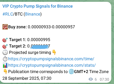 Crypto market signal proof: RLC pump on Binance, 28 September 2025, 07:40