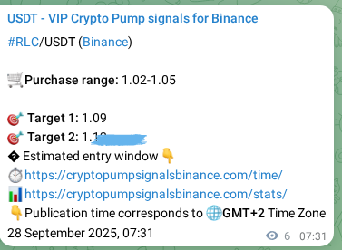 Binance exchange signal proof for RLC, 28 September 2025, 07:41