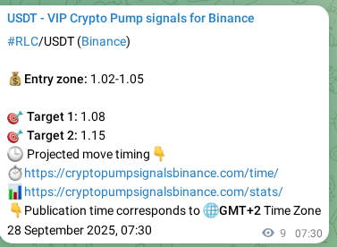 Binance exchange signal proof for RLC, 28 September 2025, 07:46