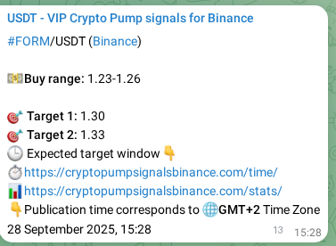 Crypto trading signal confirmation: FORM pump on Binance, 28 September 2025, 15:52