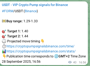 Live proof of FORM pump signal on Binance, 28 September 2025, 18:04