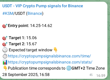KSM signal verification on Binance, 28 September 2025, 18:12