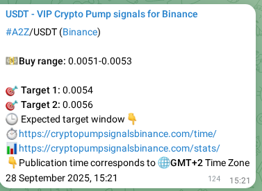 Binance signal proof for A2Z, 28 September 2025, 18:47