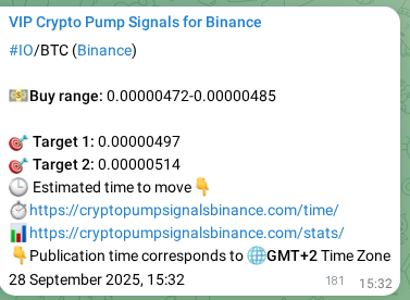 Binance signal verification for IO pump, 28 September 2025, 20:34