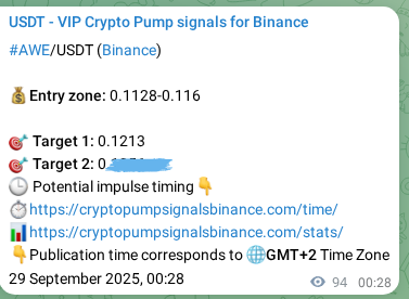 Crypto pump signal proof: AWE on Binance, 29 September 2025, 03:05