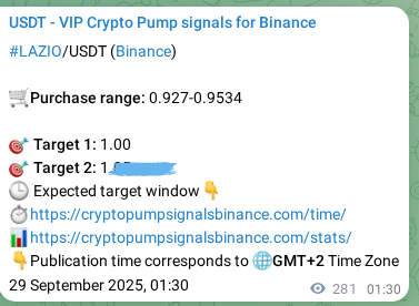 Binance exchange signal proof for LAZIO, 29 September 2025, 09:19