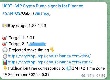 Verification image for SANTOS pump signal on Binance at 29 September 2025, 09:41