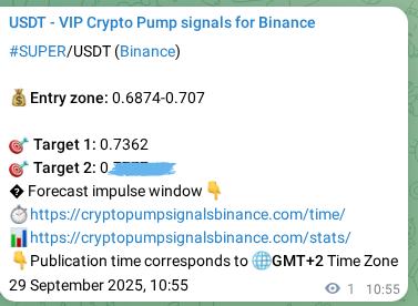 Authenticated SUPER pump signal on Binance, 29 September 2025, 10:56