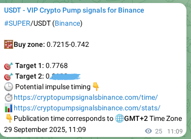 Binance signal verification for SUPER pump, 29 September 2025, 11:51