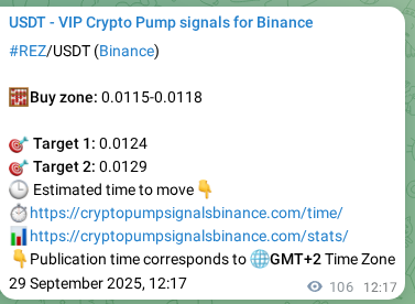 Signal proof for REZ pump on Binance at 29 September 2025, 15:15