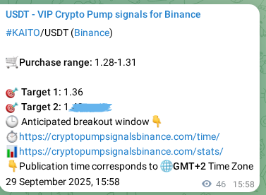 Signal authentication: KAITO pump on Binance at 29 September 2025, 17:15