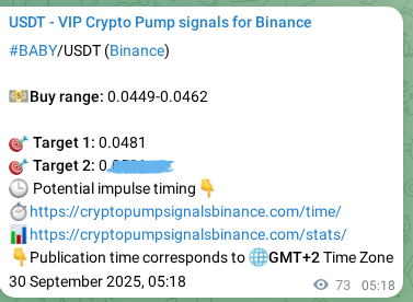 Binance pump signal proof for BABY on 30 September 2025, 07:21