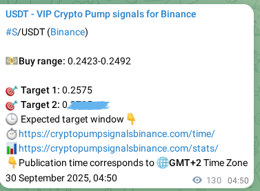 Crypto pump signal proof: S on Binance, 30 September 2025, 08:28