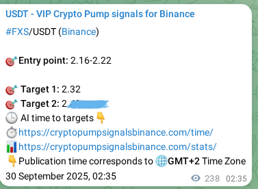 Binance pump signal data for FXS at 30 September 2025, 09:12