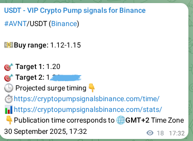 AVNT pump verification image from Binance, 30 September 2025, 18:03