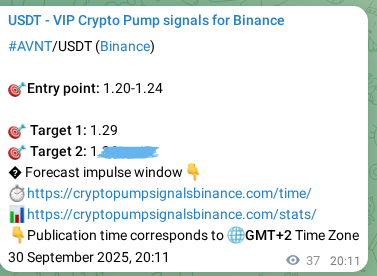 Binance pump signal confirmation for AVNT at 30 September 2025, 21:14