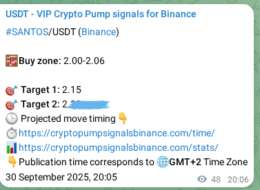 Crypto trading signal confirmation: SANTOS pump on Binance, 30 September 2025, 21:25