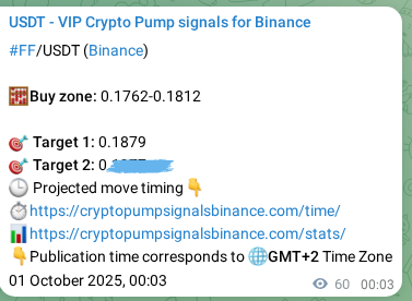 Crypto pump signal proof: FF on Binance, 01 October 2025, 01:42