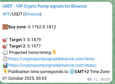 Trading signal proof: FF pump from Binance, 01 October 2025, 02:02