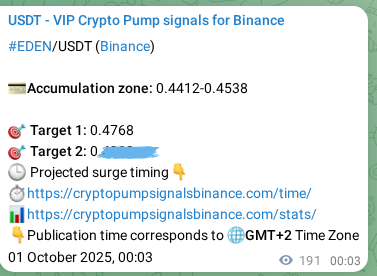 Crypto signal proof: EDEN pump on Binance, 01 October 2025, 05:22