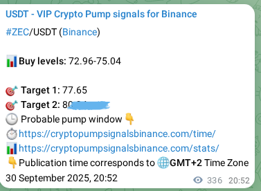 Market signal proof: ZEC pump from Binance, 01 October 2025, 06:12