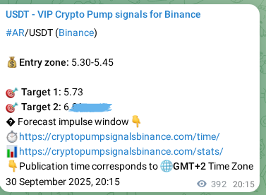 Signal proof for AR pump on Binance at 01 October 2025, 07:09