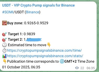 SOMI pump verification image from Binance, 01 October 2025, 07:12
