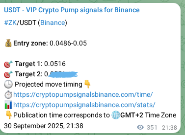 Authenticated proof of ZK's pump signal on Binance, 01 October 2025, 07:22