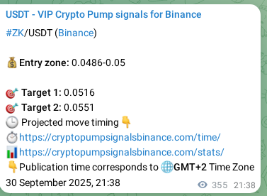 Binance trading signal confirmation for ZK pump, 01 October 2025, 07:30