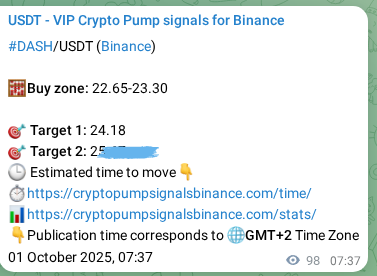 DASH signal verification on Binance, 01 October 2025, 10:21