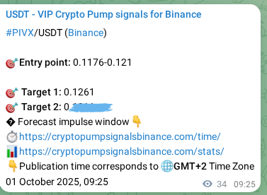 Trading signal proof for PIVX on Binance, 01 October 2025, 10:23