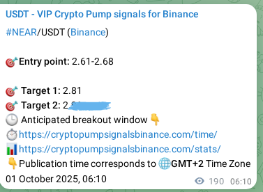 Signal verification: NEAR pump on Binance at 01 October 2025, 11:46