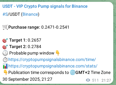 Real-time proof of S pump signal on Binance, 01 October 2025, 11:55
