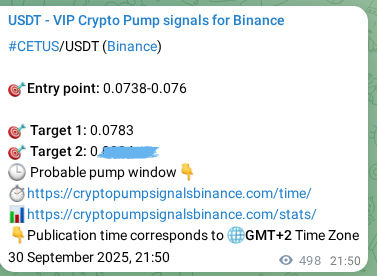 Binance exchange signal proof for CETUS, 01 October 2025, 11:58