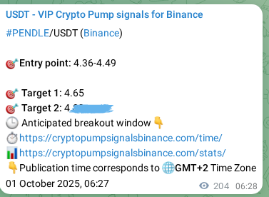 Crypto trading signal verification: PENDLE pump on Binance, 01 October 2025, 12:19