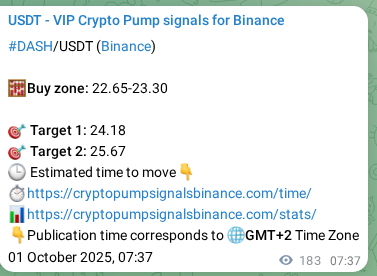 Live proof of DASH pump signal on Binance, 01 October 2025, 12:42