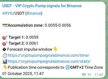 XVG pump verification image from Binance, 01 October 2025, 13:57