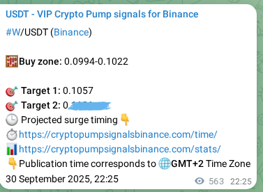 Authenticated proof of W's pump signal on Binance, 01 October 2025, 14:03