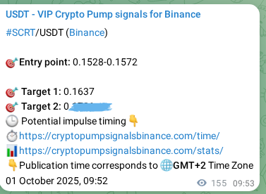 Signal authentication: SCRT pump on Binance at 01 October 2025, 14:11
