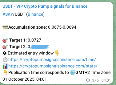 Binance pump signal confirmation for SKY at 01 October 2025, 14:29