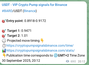 Crypto trading signal confirmation: BARD pump on Binance, 01 October 2025, 15:22