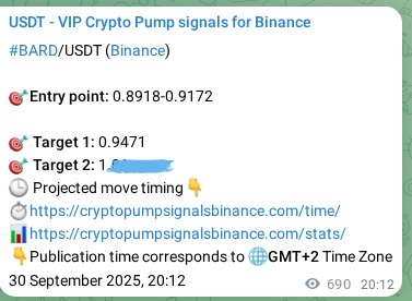 Binance exchange signal confirmation for BARD, 01 October 2025, 15:24