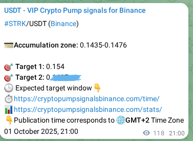 Proof of STRK pump signal on Binance at 02 October 2025, 00:17