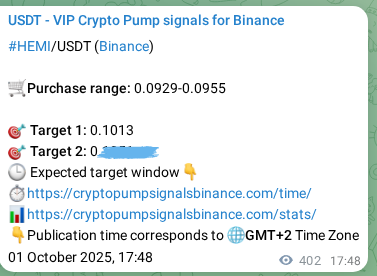 Real-time proof of HEMI pump signal on Binance, 02 October 2025, 04:57