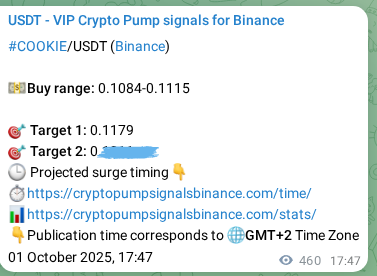 Binance pump signal verification for COOKIE at 02 October 2025, 06:34