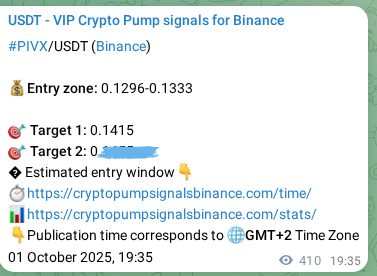 PIVX pump verification image from Binance, 02 October 2025, 06:58