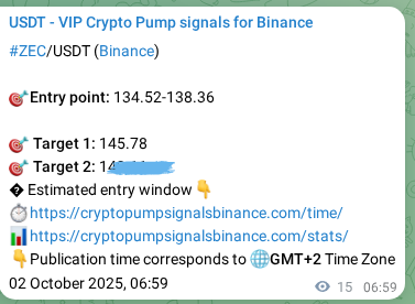 Binance trading signal confirmation for ZEC pump, 02 October 2025, 07:22