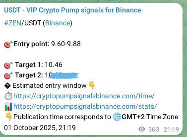 Trading signal verification: ZEN pump from Binance, 02 October 2025, 07:26