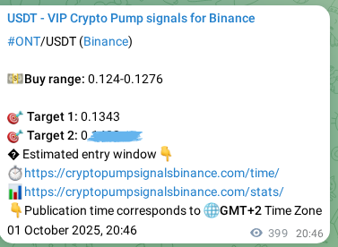 Real-time verification of ONT pump signal on Binance, 02 October 2025, 07:51
