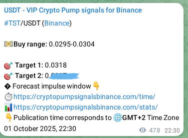 Performance validation: TST pump signal delivery on Binance, 02 October 2025, 11:48